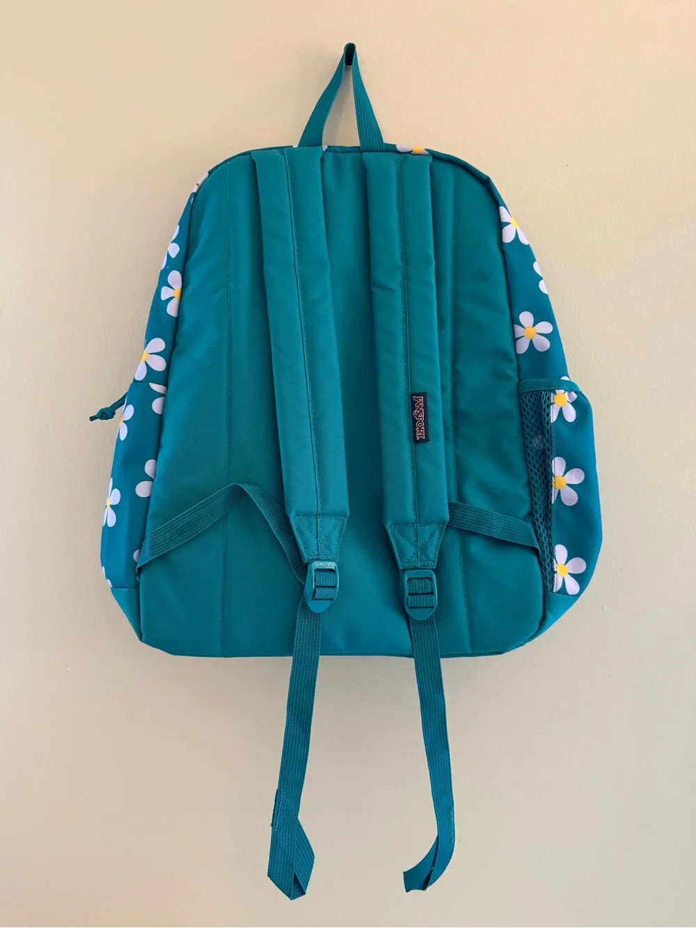 Jansport Teal Backpack with White Daisy Print